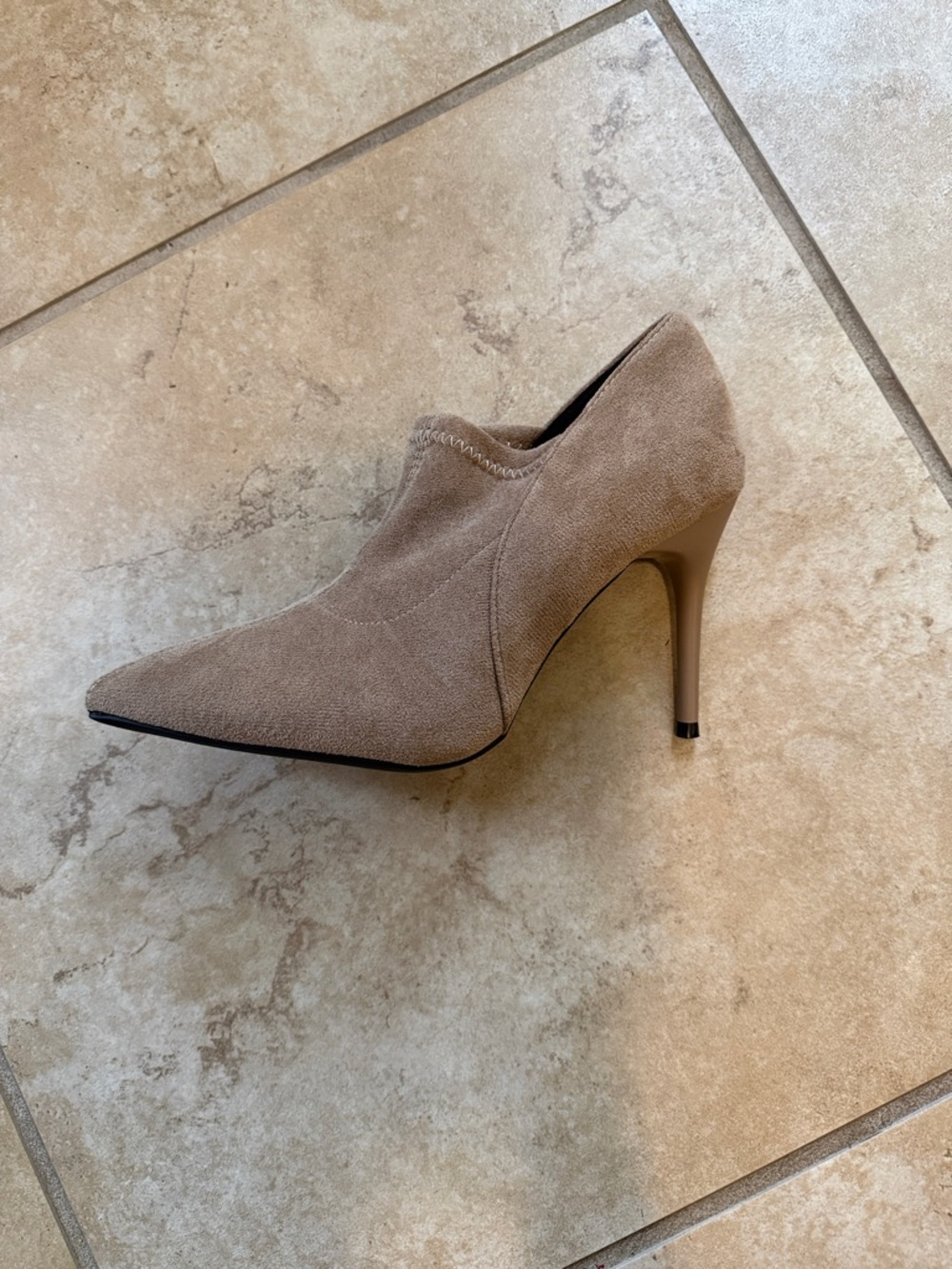 Pointed-Toe Taupe Suede Stiletto Bootie